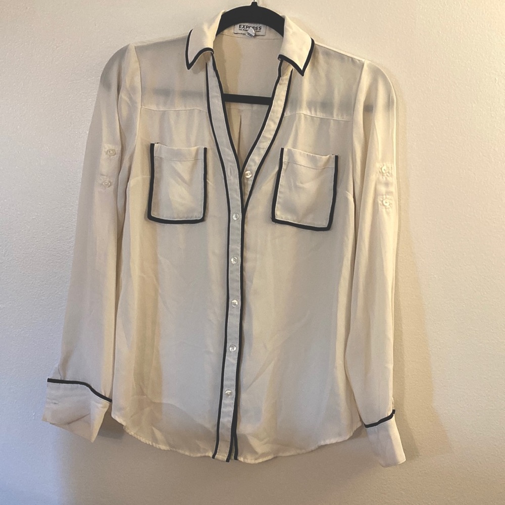 Express Portofino Shirt, Ivory White Black Lining, Original Fit sz. XS
